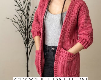 Crochet Pattern | Herringbone Cardigan Jacket W. Pockets & Alpine Stitch Detail | Short Sleeves | PDF Download