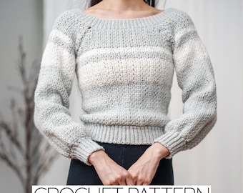 Crochet Pattern #543 | Boat Neck Long Sleeve Striped Sweater | Jumper | PDF Download