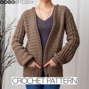 Crochet Pattern | Cardigan Sweater W. Pockets | Ribbed Jacket | PDF Download