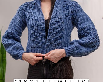 Crochet Pattern | Basketweave Jacket Hoodie | Cropped Cardigan | PDF Download