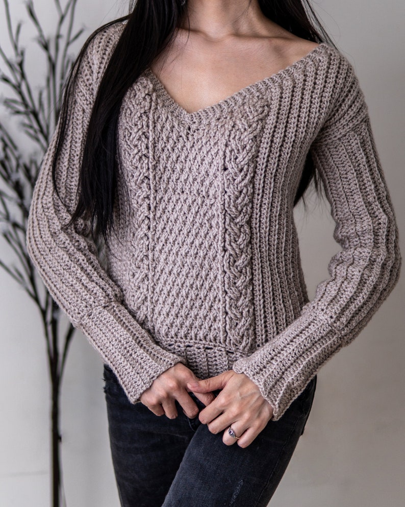 Crochet Cable Stitch V Neck Sweater PDF Pattern Etsy Australia