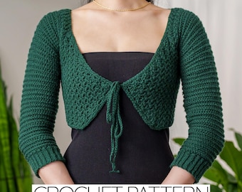 Crochet Pattern | Cropped Front Tie Cardigan Sweater | Long Sleeve Shrug | PDF Download