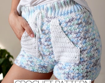 Crochet Pattern | Easy High Waisted Shorts W. Pockets & Drawstring | PDF Download