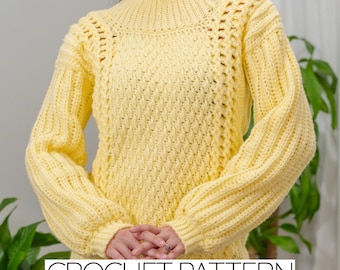 Häkelanleitung Nr. 299 | Zopfmusterpullover mit breitem Kragen und alpinen Details | PDF-Download