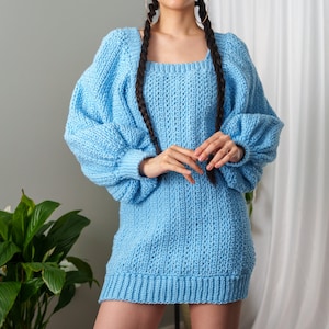 Crochet Pattern Crochet Balloon Sleeve Sweater Dress PDF Download image 4