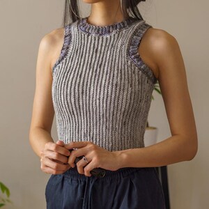 TCDDIY crochet pattern for an Easy Crochet Tank Top featuring all-slip stitches for a stretchy knit-like design. Crafted using Red Heart Super Saver yarn in Soapstone and Dove.
