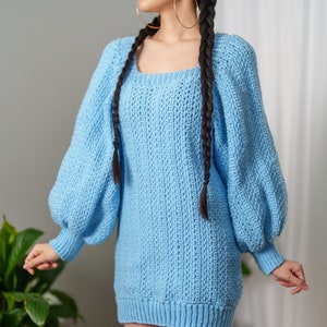Crochet Pattern Crochet Balloon Sleeve Sweater Dress PDF Download image 10