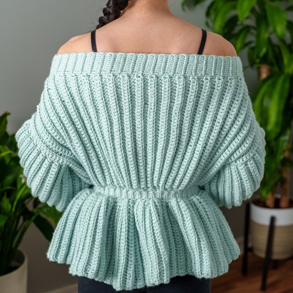 Crochet Pattern | off the Shoulder V Neck Peplum Sweater