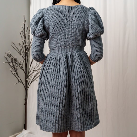 crochet puff sleeve dress Cutwork Crochet Puff Sleeve Midi Dress