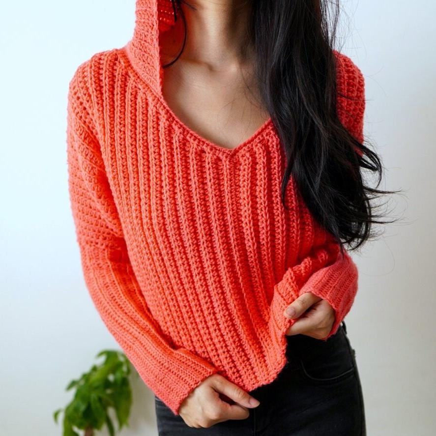39 Cropped Sweater Crochet Patterns: Upgrade Your Wardrobe Handmade Style 36 Crochet Pattern Cropped V-Neck Hoodie Sweater Open Hem