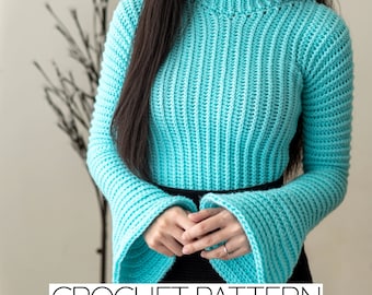 Crochet Pattern | EASY Bell Sleeve Turtleneck Top | PDF Download