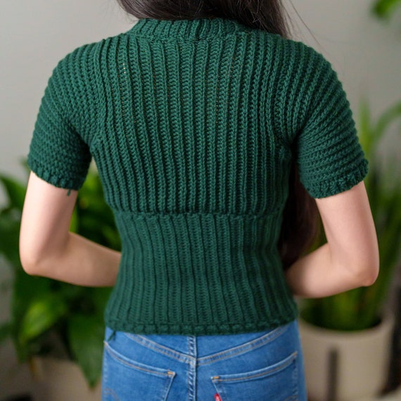 Crochet Pattern | Ribbed Short Sleeve V-neck T-shirt Top | PDF