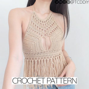 Crochet Pattern Festival Halter Top with Fringe Pattern PDF Download image 1