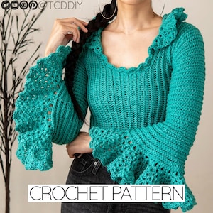 Crochet Pattern | Scoop Neck Ruffled Bell Sleeve Top | PDF Download