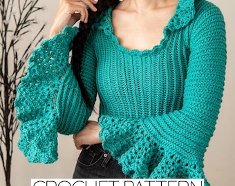 Crochet Pattern | Scoop Neck Ruffled Bell Sleeve Top | PDF Download
