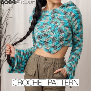 Crochet Pattern | Hooded Bell Sleeve Cropped Sweater Pattern | Long Sleeve Cropped Sweater Pattern | PDF Download