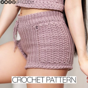 Crochet Pattern | High Waisted Shorts W. Drawstring & Suzette Stitch Detail | PDF Download