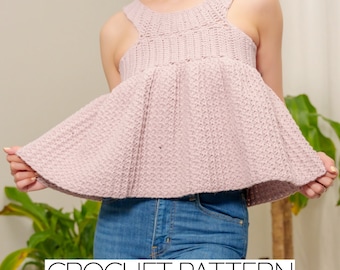 Crochet Pattern #358 | Modern Sleeveless Peplum Top | Trinity Stitch | PDF Download
