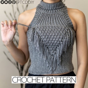 Crochet Pattern | Fringe Turtleneck Sweater Vest Pattern | PDF Download