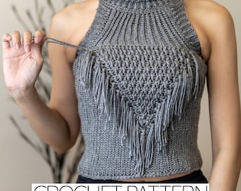 Crochet Pattern | Fringe Turtleneck Sweater Vest Pattern | PDF Download