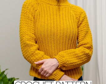 Crochet Pattern #305 | Turtleneck Sweater w. Suzette Stitch Sleeve Detail | PDF Download