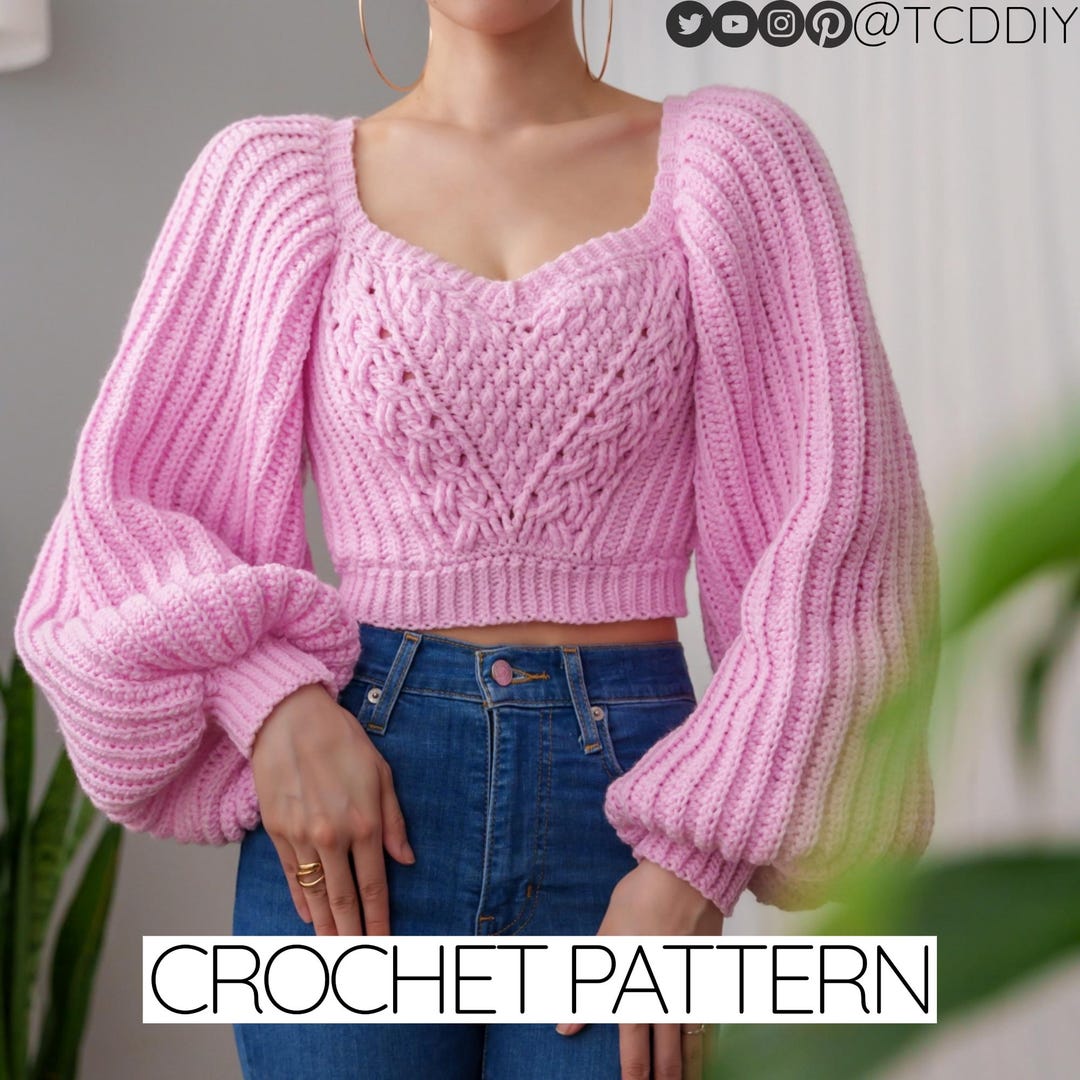 Crochet Pattern #502 | Sweetheart Balloon Sleeve Sweater | PDF