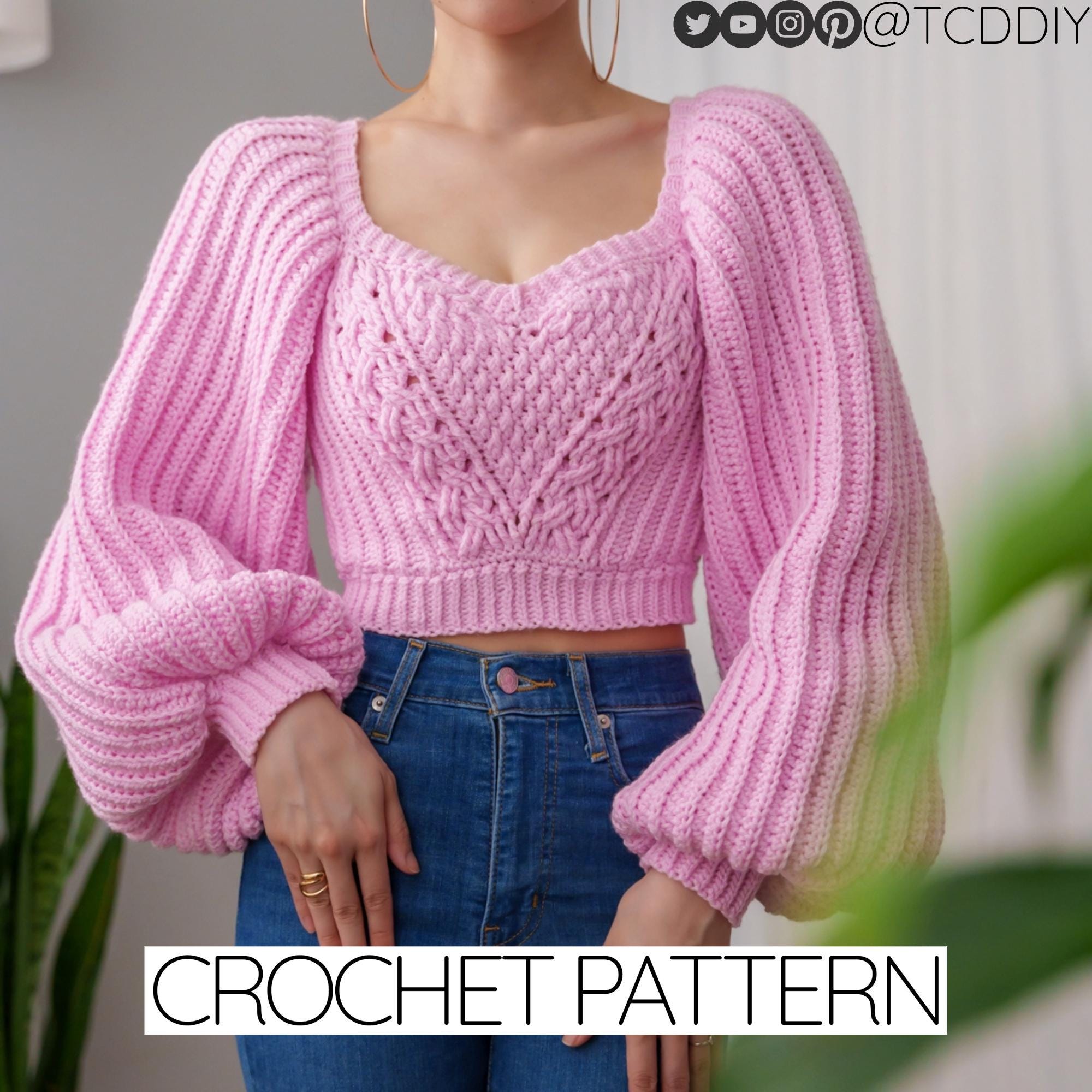 Crochet Cable Stitch Sweater Pattern: Sweetheart Balloon Sleeve