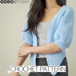 Crochet Pattern | Easy Spring Cardigan | Pointed Hem Ribbed Short Sleeve Sweater Jacket | PDF Download