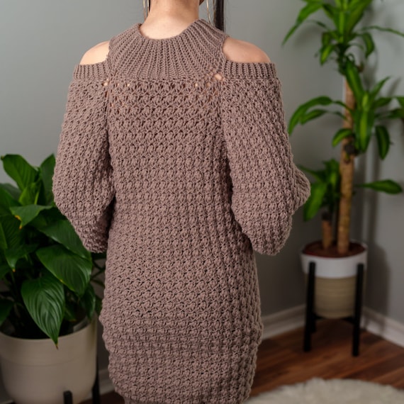 Crochet Pattern | Cold Shoulder Wide Collar Balloon Sleeve Sweater Dress |  PDF Download - Etsy