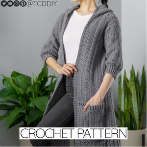 Crochet Pattern | Short Sleeve Duster Cardigan W. Hood & Pockets | Hooded Jacket | PDF Download