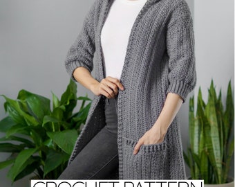 Crochet Pattern | Short Sleeve Duster Cardigan W. Hood & Pockets | Hooded Jacket | PDF Download