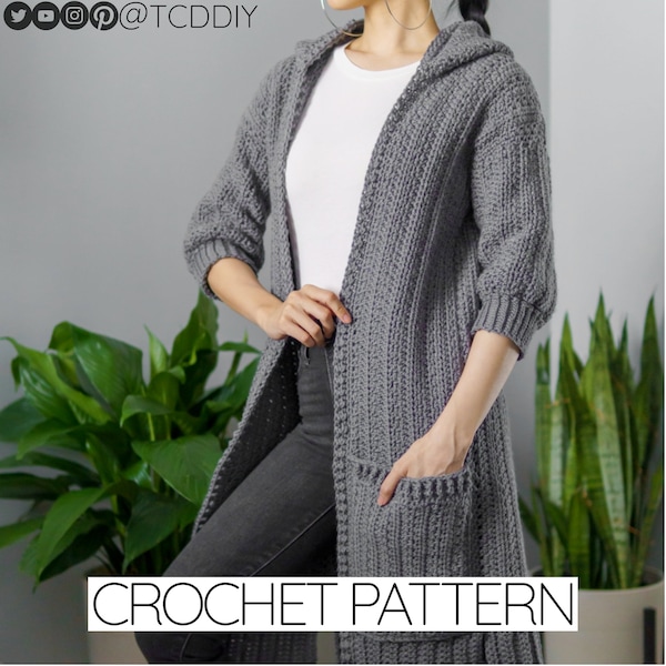 Patron au crochet | Cardigan Duster à capuche | Cardigan Duster avec poches | Téléchargement PDF