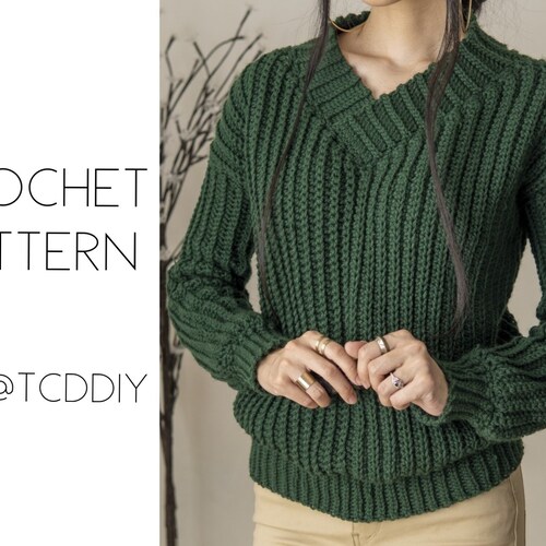 Crochet Ribbed V Neck Sweater Pattern 