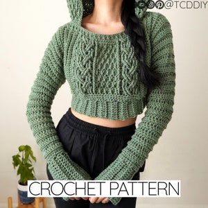 Crochet Pattern Cable Stitch Cropped Hoodie Pattern PDF - Etsy Australia