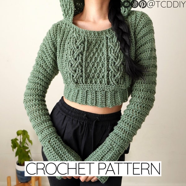 Crochet Pattern | Cable Stitch Cropped Hoodie Pattern | PDF Download