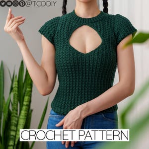 Crochet Pattern | Modern Short Sleeve Cut Out Crew Neck Trinity Stitch T-Shirt Top | PDF Download