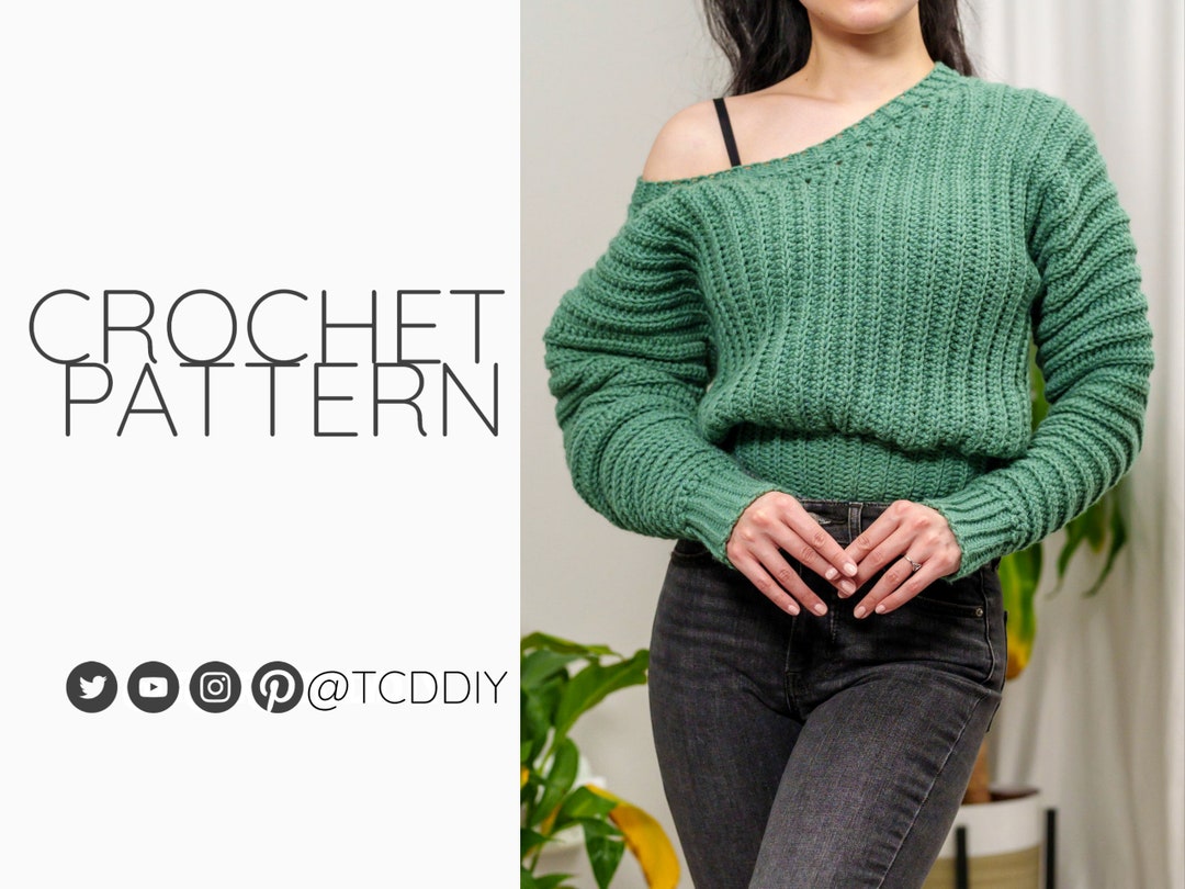 Crochet Pattern off the Shoulder V Neck Sweater Pattern Etsy