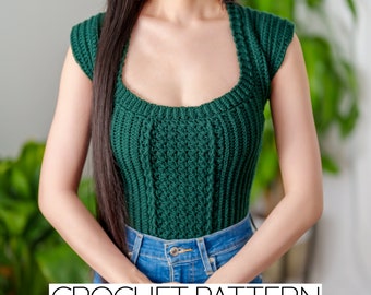 Patrón de Top de Crochet: Camiseta Moderna de Cuello Redondo (Descargar PDF)