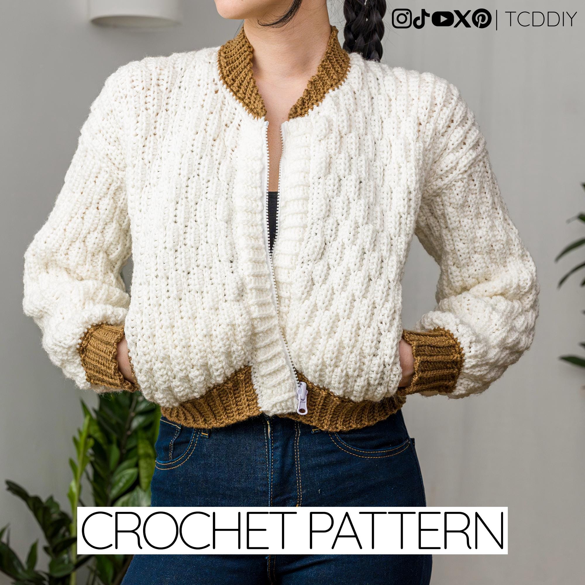 Crochet Pattern | Reversible Bomber Jacket W. Full Zip | PDF Download ...