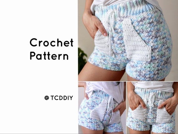 Easy Crochet High Waisted Shorts With Pockets Pdf Pattern Etsy
