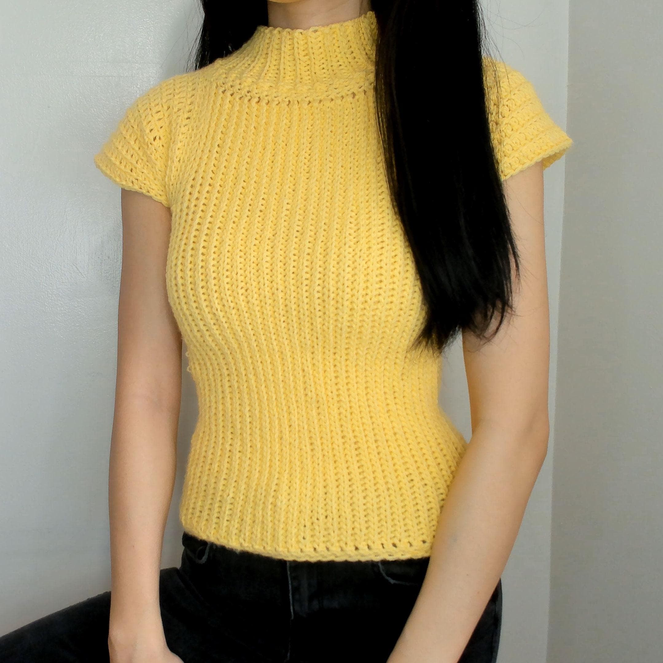 40 Turtleneck Crochet Patterns for Cozy Layers, Modern Pullovers, and Textured Necklines 21 Crochet Pattern Modern Short Sleeve Mock Neck T-Shirt Top