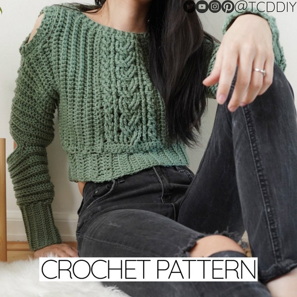 Crochet Pattern | Cable Stitch Sweater Pattern | Cold Shoulder Pattern | Crop Top Pattern | Cropped Jumper PDF Download