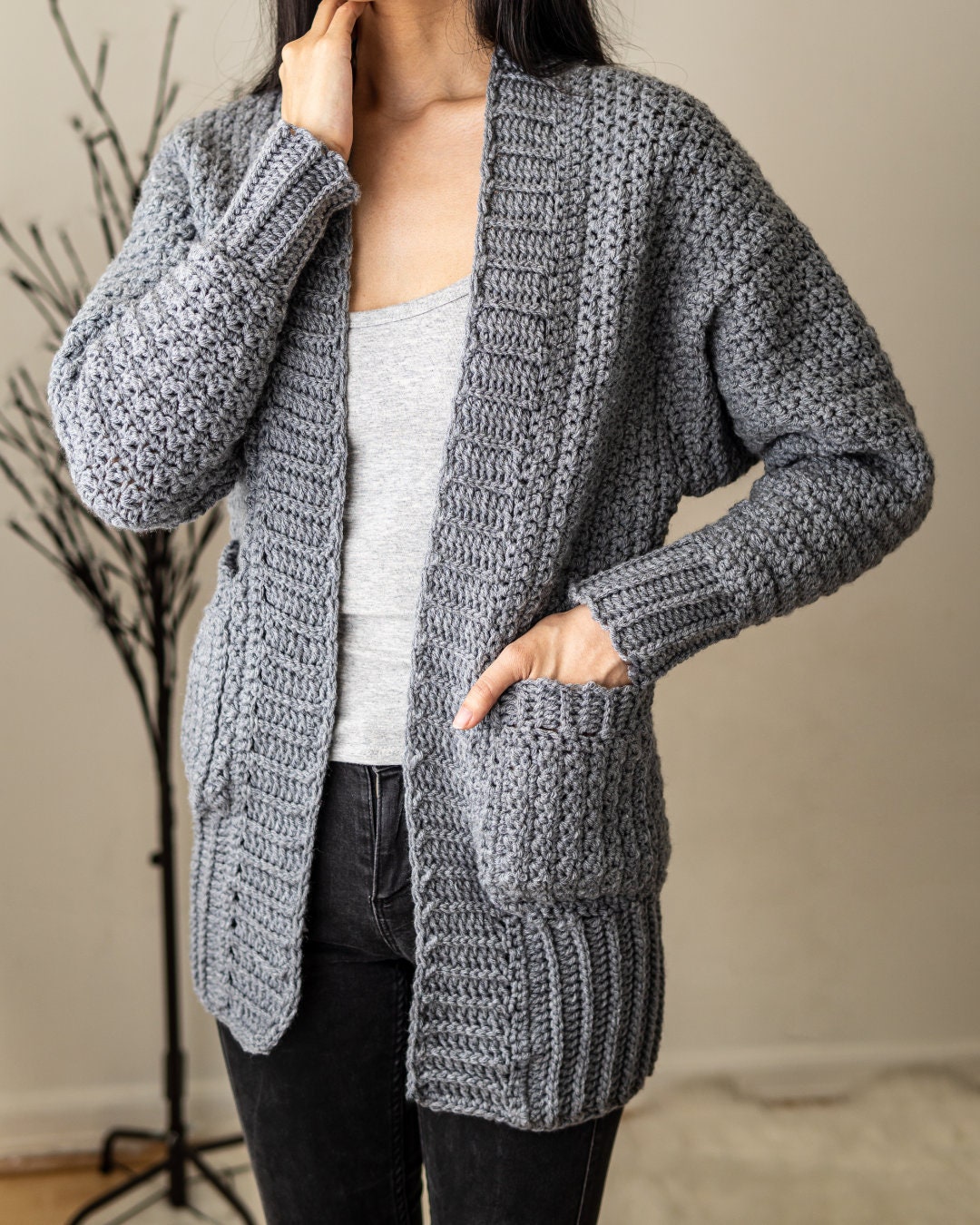 Crochet Pattern Batwing Cardigan With Pockets PDF Download - Etsy