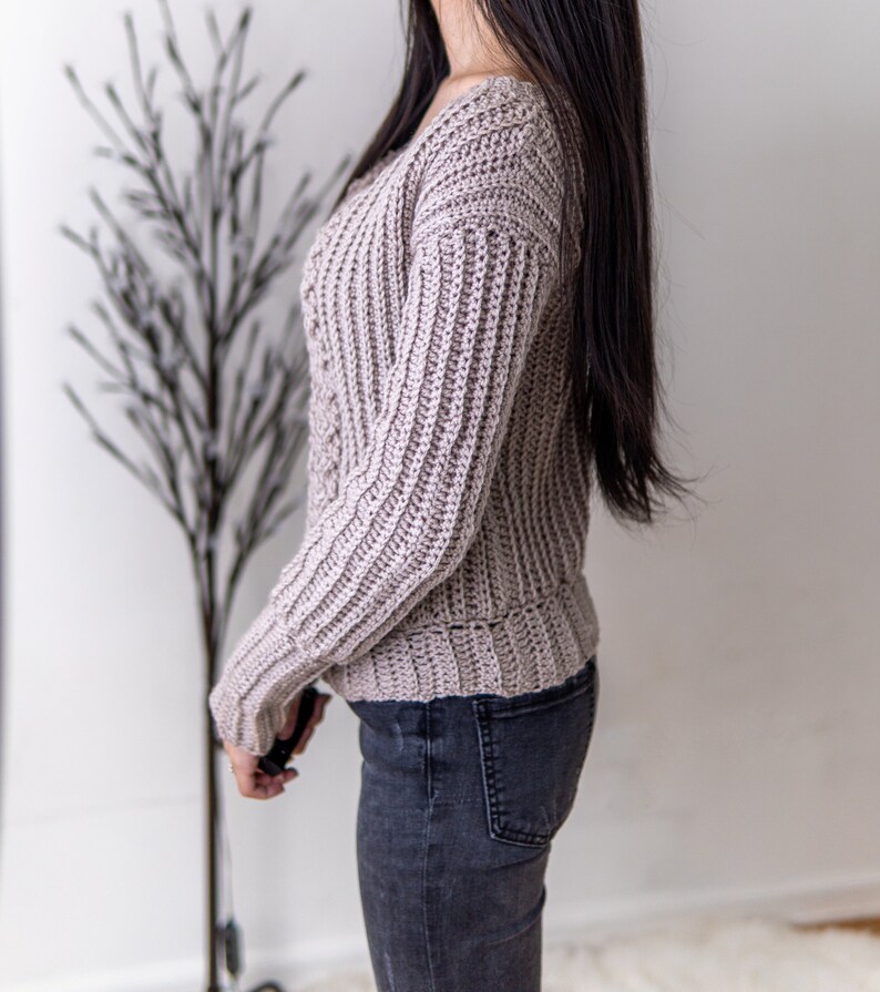 Crochet Cable Stitch V Neck Sweater PDF Pattern Etsy Australia