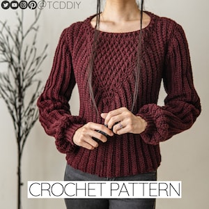 Crochet Pattern | Ribbed Long Sleeve Crew Neck Sweater W. Alpine Stitch Detail | Jumper | PDF Download