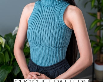 Patrón de crochet / Chaleco de cuello alto / Top acanalado sin mangas / Descarga PDF