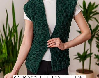 Crochet Pattern | Sleeveless Basketweave Cardigan Sweater | PDF Download