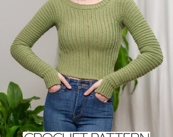 Crochet Pattern #330 | Boat Neck Top W. Thumbhole Cuffs | Long Sleeve Sweater | PDF Download