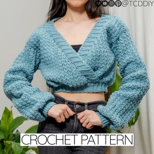 Crochet Pattern | Long Sleeve Cropped Wrap Sweater Top | PDF Download