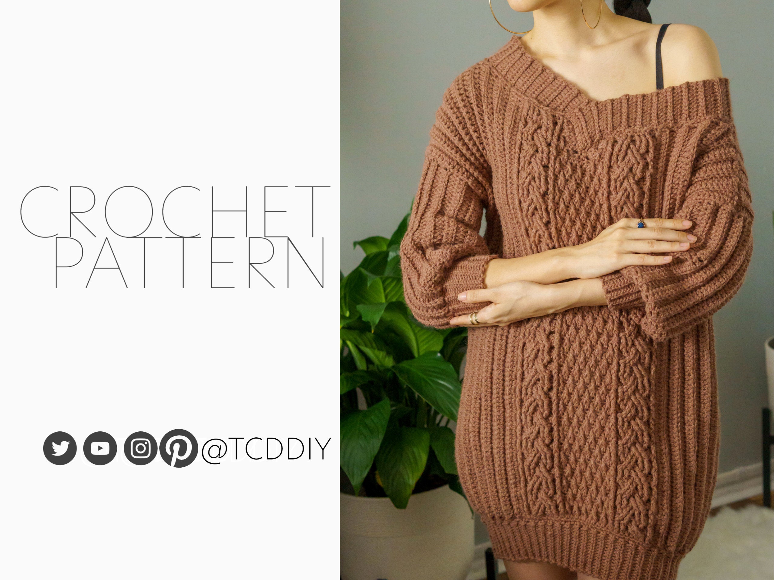 Crochet Cable Stitch Sweater Dress 